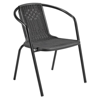 Záhradná stohovateľná stolička, oceľ-plast, čierna