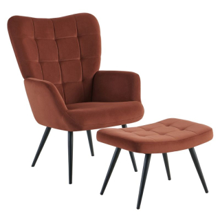 Luxusné kreslo s podnožou, hnedá Velvet látka a čierne nohy