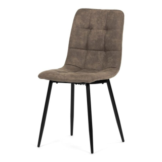 Jedálenská minimalistická stolička v industriálnom štýle, hnedá vintage látka