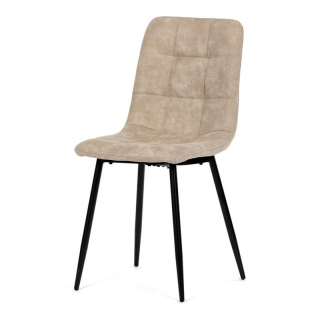 Jedálenská minimalistická stolička v industriálnom štýle, krémová vintage látka