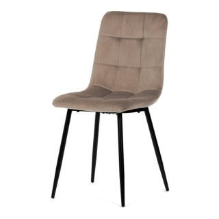 Jedálenská minimalistická stolička v industriálnom štýle, krémová zamatová látka