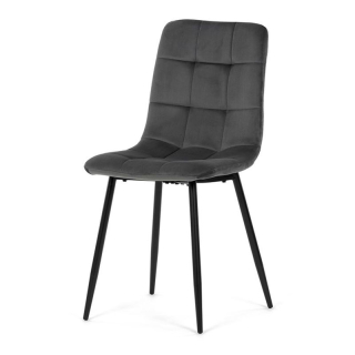 Jedálenská minimalistická stolička v industriálnom štýle, sivá zamatová látka