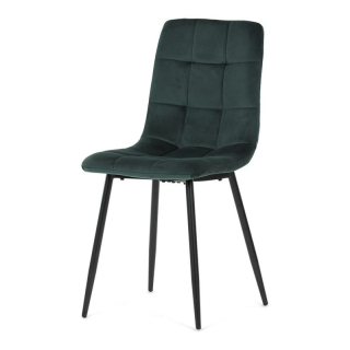 Jedálenská minimalistická stolička v industriálnom štýle, zelená zamatová látka