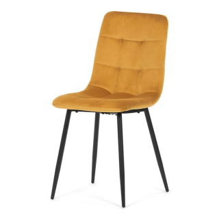 Jedálenská minimalistická stolička v industriálnom štýle, žltá zamatová látka