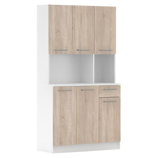 Šesťdverový kredenec, biela-dub sonoma