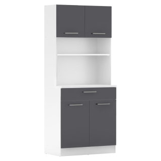 Štvordverový kredenec, biela-grafit