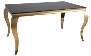 Jedálenský stôl z kovu a tvrdeného skla 150, zlatá-čierne sklo