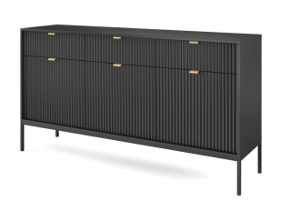 Luxusne vyzerajúca čierna komoda s tromi dvierkami a tri zásuvky