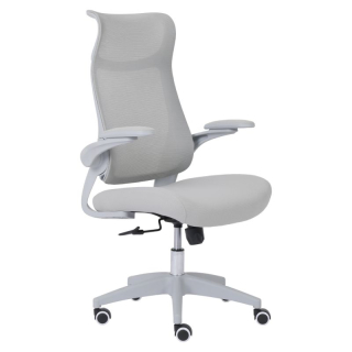 Kancelárske kreslo, vysoké operadlo so sieťovinou, sivé