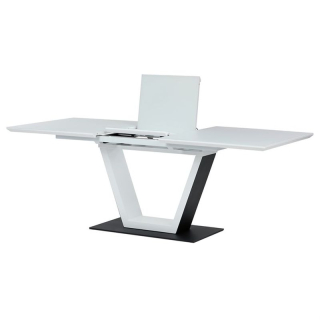 Stôl jedálenský rozkladací 160+50, biely matný lak, tvrdené sklo