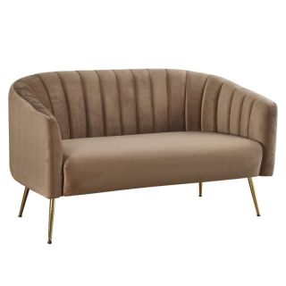 Dizajnový 2-sed, hnedá Velvet látka-gold chróm zlatý
