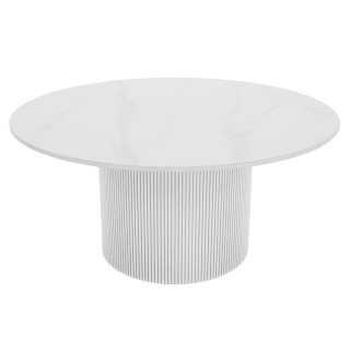 Originálny okrúhly konferenčný stolík, biely mramor-MDF, priemer 80