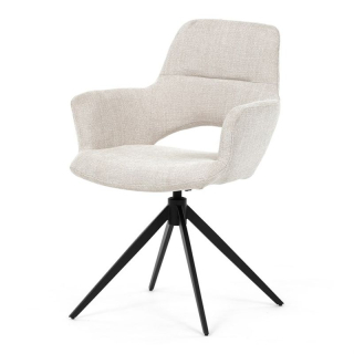 Elegantná jedálenská stolička v krémovej farbe, čierny kov