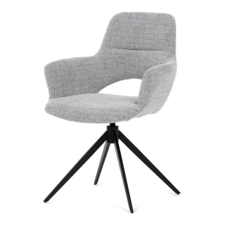 Elegantná jedálenská stolička v sivej farbe, čierny kov