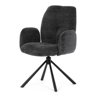 Elegantná jedálenská stolička, antracitová hladká látka, čierny kov