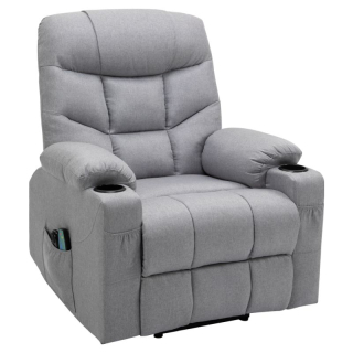 Masážne elektrické relaxačné polohovacie kreslo s podnožou svetlosivé