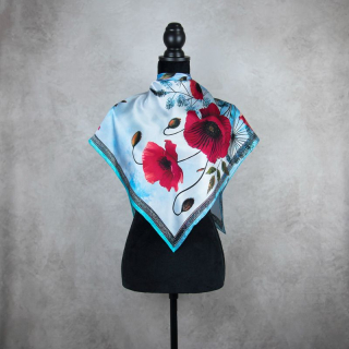 Módna hodvábna šatka MAK VLČÍ - MODRÝ, 90 x 90cm