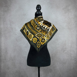 Módna hodvábna šatka ČIČMANY - ČIERNO-ZLATÉ, 90 x 90cm