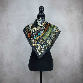 Módna hodvábna šatka ČIČMANY - ČIERNO-FAREBNÉ, 90 x 90cm