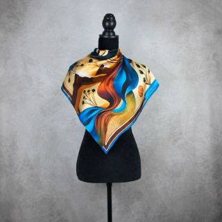 Módna hodvábna šatka KAMZÍK - MODRÝ, 90 x 90cm