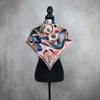 Módna hodvábna šatka LÚČNE KVETY - RUŽOVÉ, 90 x 90cm