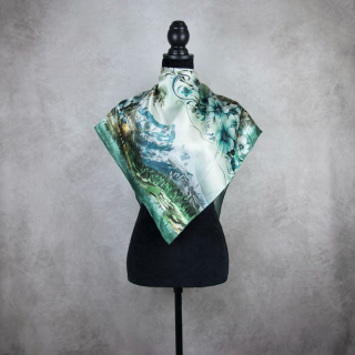 Módna hodvábna šatka VYSOKÉ TATRY - MÄTOVÉ, 90 x 90cm