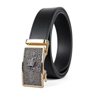 Opasok z pravej kože s automatickou prackou GOLD CROCO - Čierna
