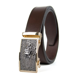 Opasok z pravej kože s automatickou prackou GOLD CROCO - Tmavo hnedá