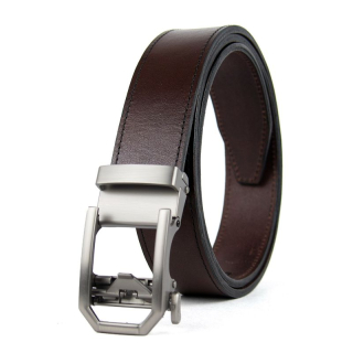 Opasok z pravej kože s automatickou prackou NICKEL GAP - Tmavo hnedá