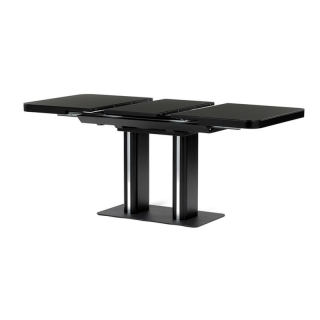 Stôl jedálenský rozkladací 120+40, čierny matný lak, tvrdené sklo