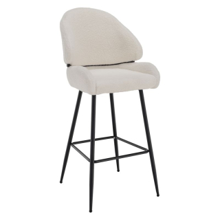 Barová stolička biela Bouclé látka -čierna