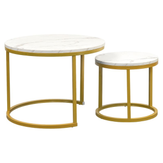 Konferenčné stolíky, set 2 ks, zlatý kov-MDF imitácia mramoru