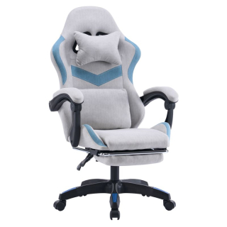Elegantné kancelárske/herné kreslo s podnožou, sivá-modrá
