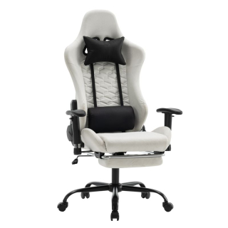 Elegantné kancelárske/herné kreslo s podnožou, biela-čierna