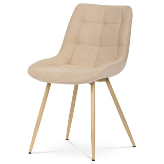Jedálenská stolička, poťah krémová látka, kovové nohy, 3D dekor dub