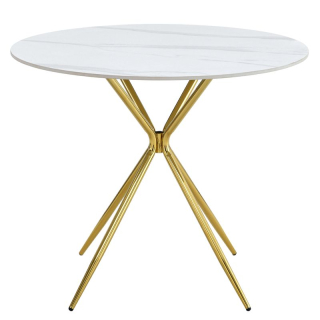 Jedálenský okrúhly stôl biely mramor-gold chróm zlatá, priemer 90 cm
