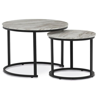 Stôl konferenčný okrúhly, set 2 ks, MDF doska, dekor biely mramor