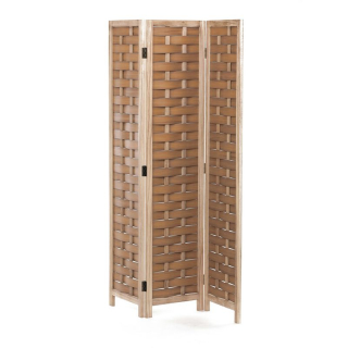 Trojdielny paraván z masívneho smreka s prepletenými PVC pásikmi