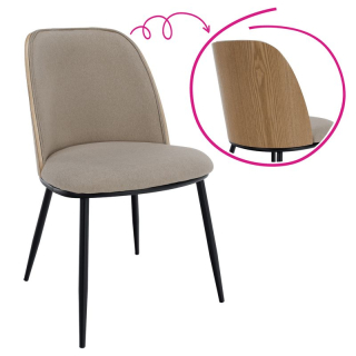 Jedálenská stolička béžovohnedá s drevom natural a čiernymi nohami