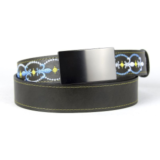 Limitovaný kožený opasok s výšivkou a brzdovou prackou, 130 cm, typ11