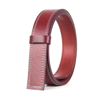 Kožený remeň pre opasky s brzdovou prackou, bordový s bielym prešívaním, šírka 3,5 cm
