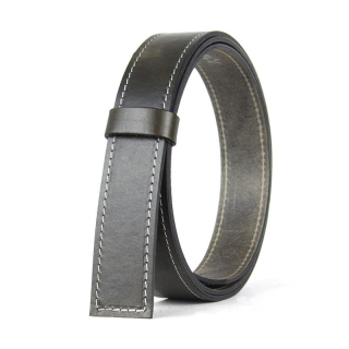 Kožený remeň pre opasky s brzdovou prackou, olivový s bielym prešívaním, šírka 3,5 cm