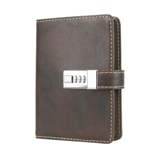 Kožený zápisník MIDDLE so zámkom, tmavo hnedý, ručne tieňovaný