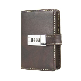 Kožený zápisník MINI so zámkom, tmavo hnedý, ručne tieňovaný