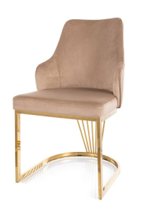 Moderná jedálenská stolička, poťah béžová bluvel 28, zlaté nohy