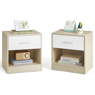 Súprava dvoch nočných stolíkov béžových s bielymi čelami zásuviek