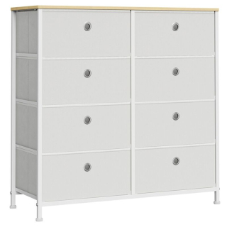 Komoda s ôsmimi látkovými zásuvkami biela v dubovom dekore