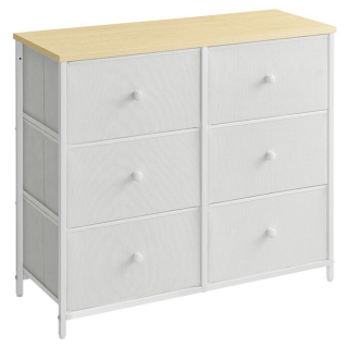 Komoda so 6 látkovými zásuvkami, biela-buk