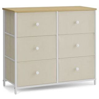 Komoda s 6 látkovými zásuvkami, bežová-buk