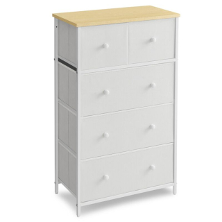 Komoda s 5 látkovými zásuvkami, biela-buk